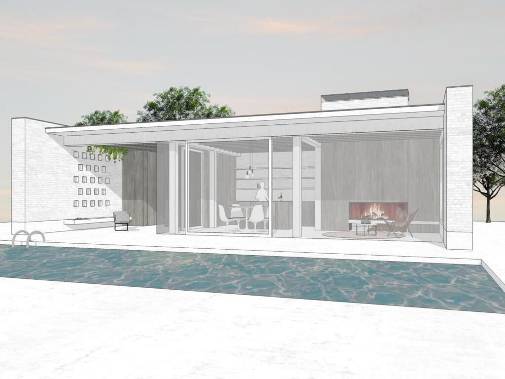 Conceptbeeld modern & luxueus poolhouse 'The Fifties', vooraanzicht