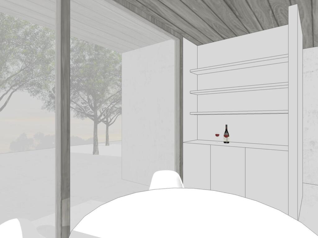 Binnenbeeld van de keuken in het unieke ontwerp 'The Dash' van Wim Heylen, modern bijgebouw of poolhouse.